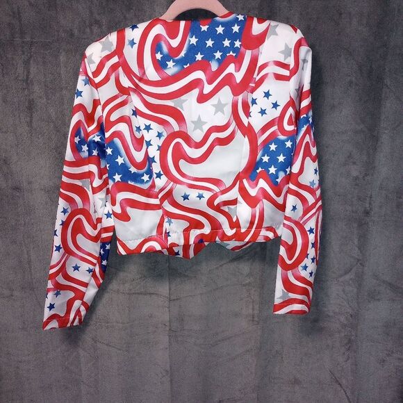 Banjo Dallas TX Vintage Rodeo Wear Stars and Stripes Zip Front Crop Top Size Med - Picture 6 of 8